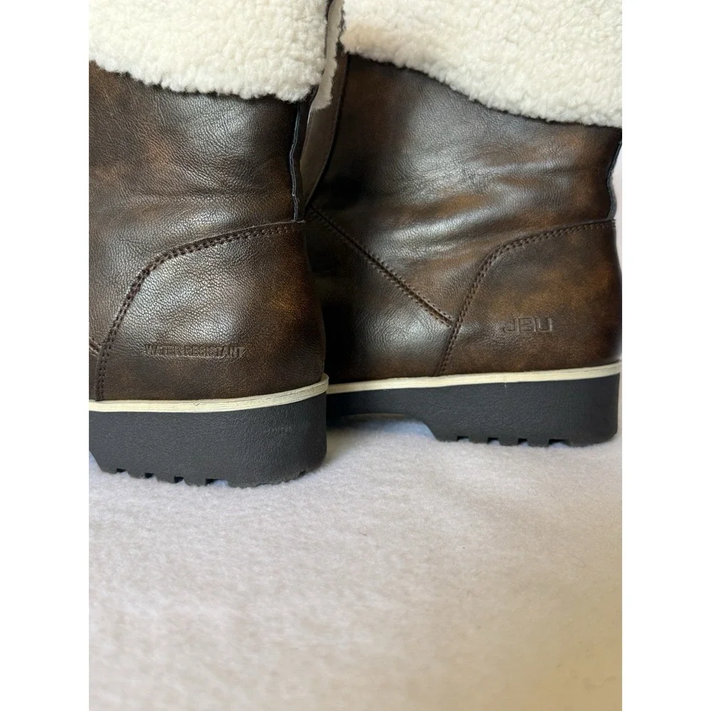 JBU Brynn Water Resistant Boots Brown Faux Fur Trim Front Zip Womens 11M B5BRY34